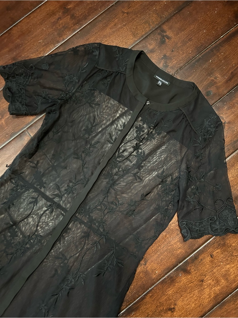 Warehouse - Black Sheer Lace Midi Dress